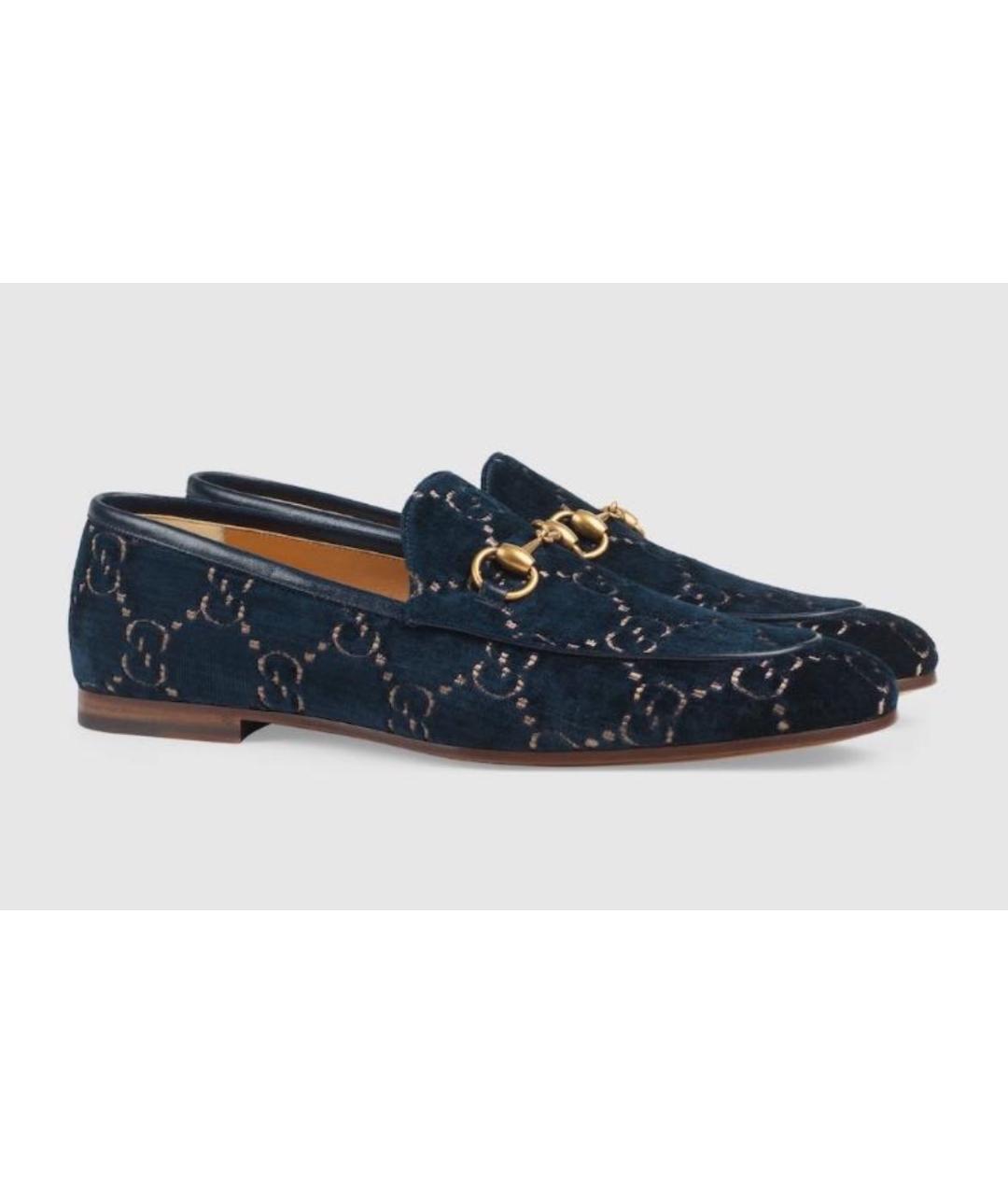 GUCCI Темно-синие бархатные туфли, фото 6