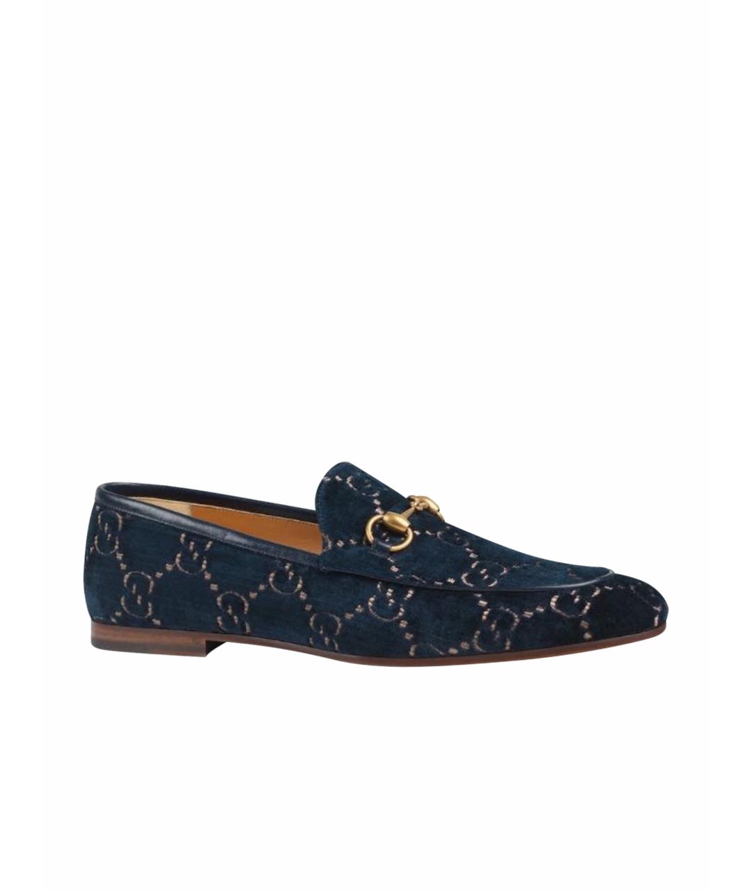 GUCCI Темно-синие бархатные туфли, фото 1