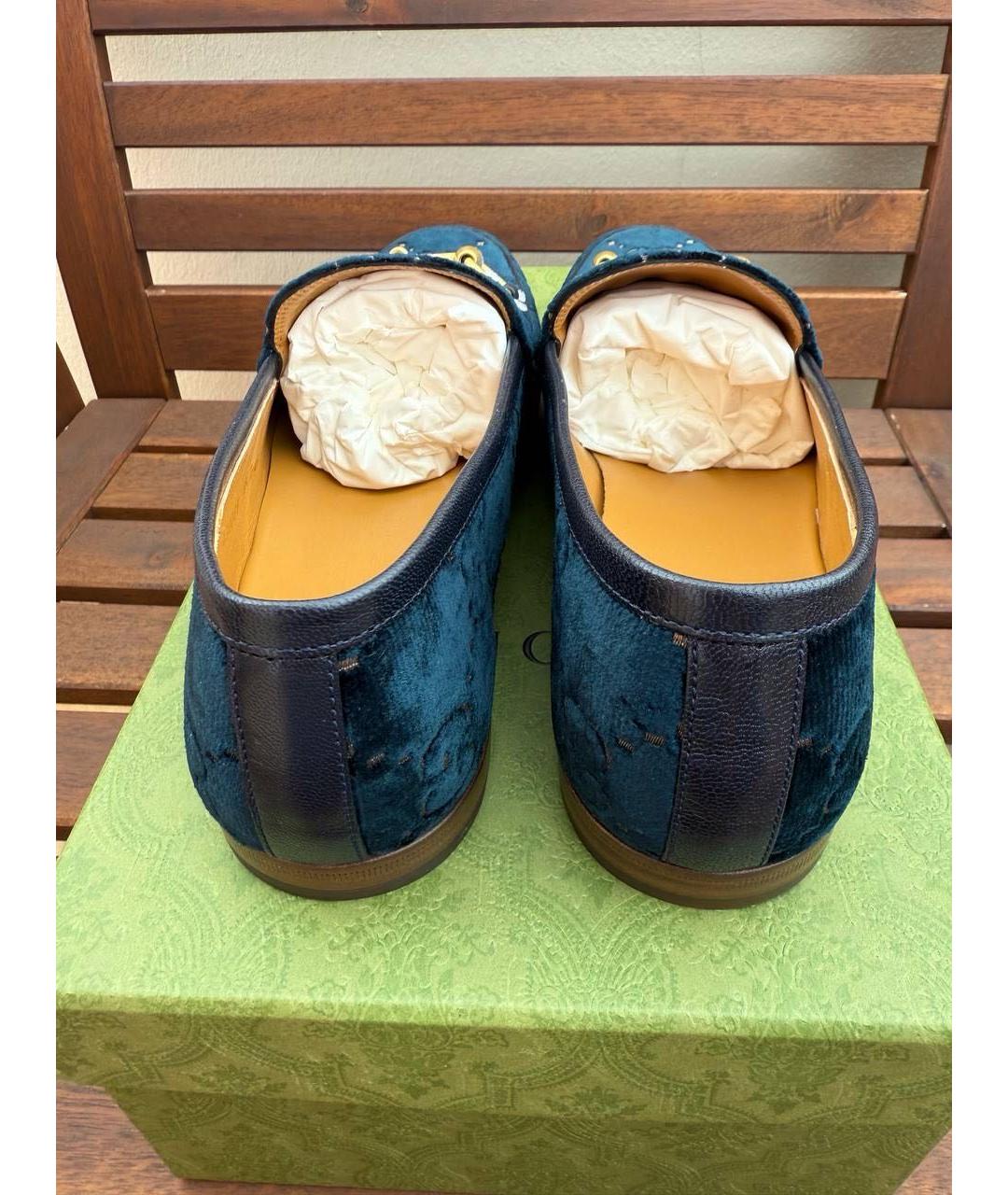 GUCCI Темно-синие бархатные туфли, фото 2