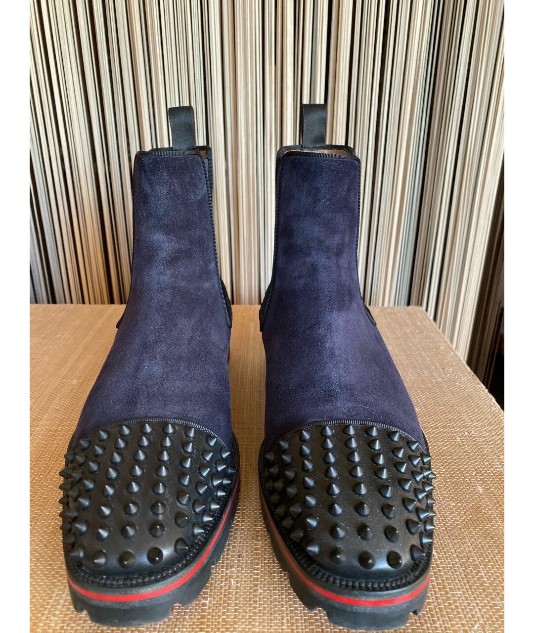 CHRISTIAN LOUBOUTIN Темно-синие замшевые высокие ботинки, фото 2