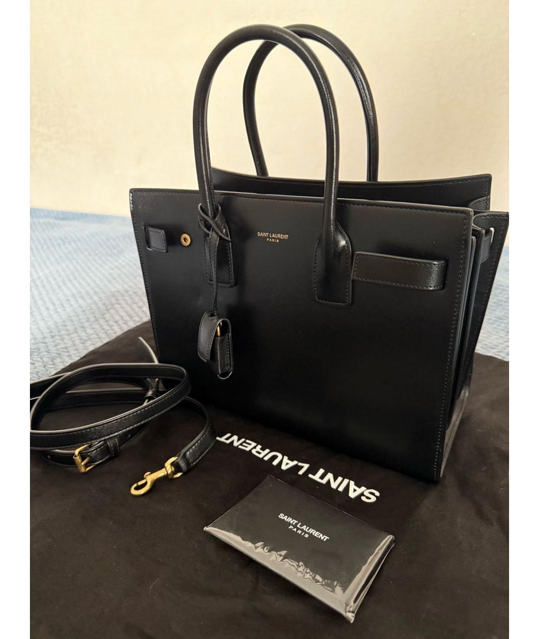 SAINT LAURENT Черная кожаная сумка тоут, фото 2