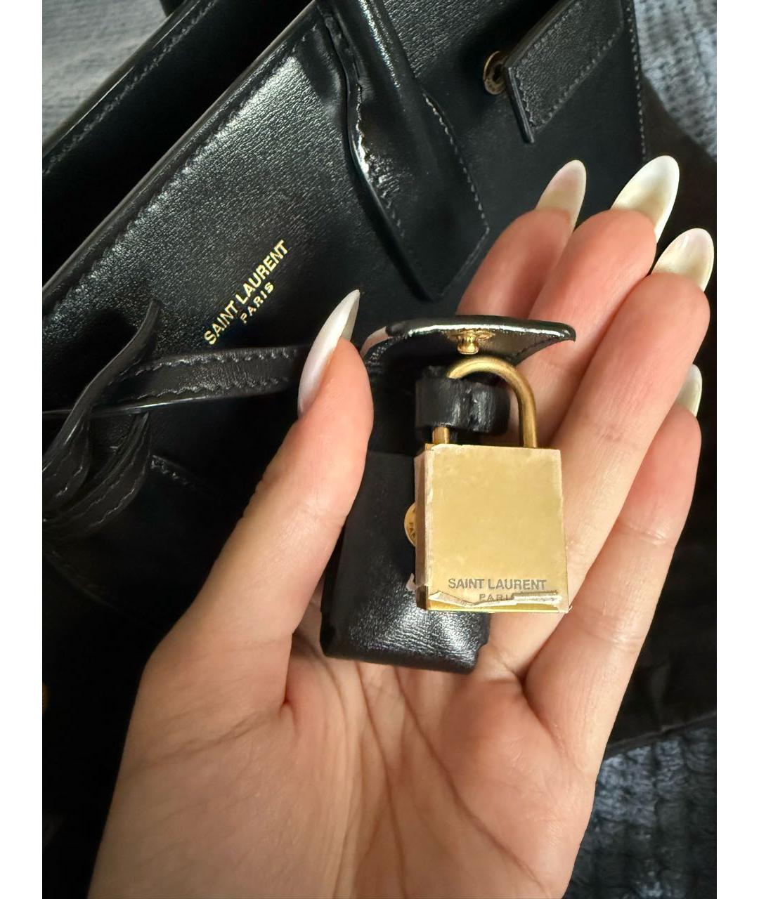 SAINT LAURENT Черная кожаная сумка тоут, фото 6