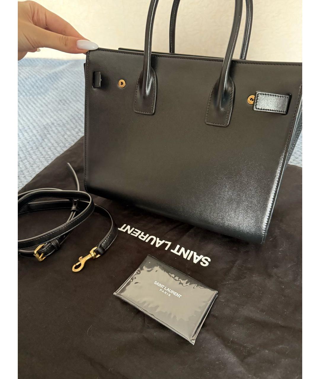 SAINT LAURENT Черная кожаная сумка тоут, фото 3