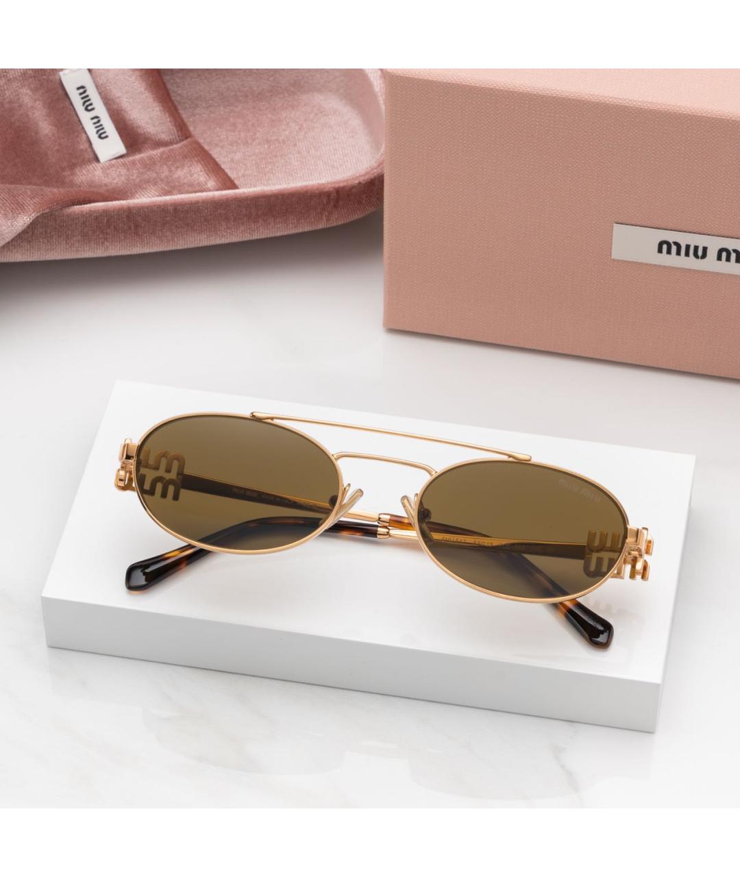 MIU MIU Коричневые металлические солнцезащитные очки, фото 4