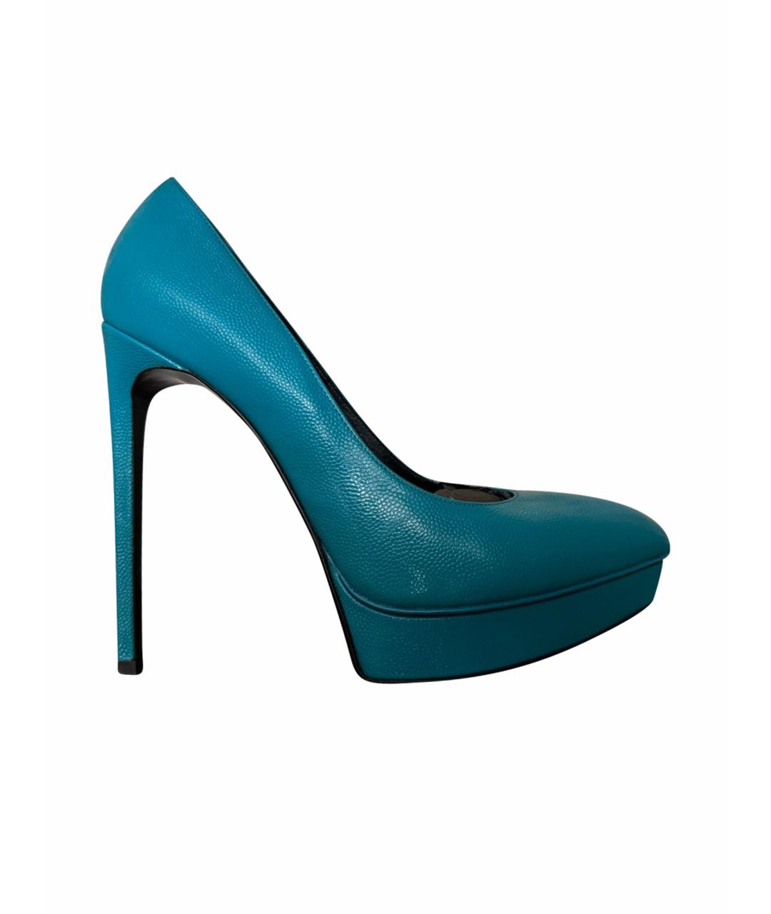 SAINT LAURENT Бирюзовые кожаные туфли, фото 1