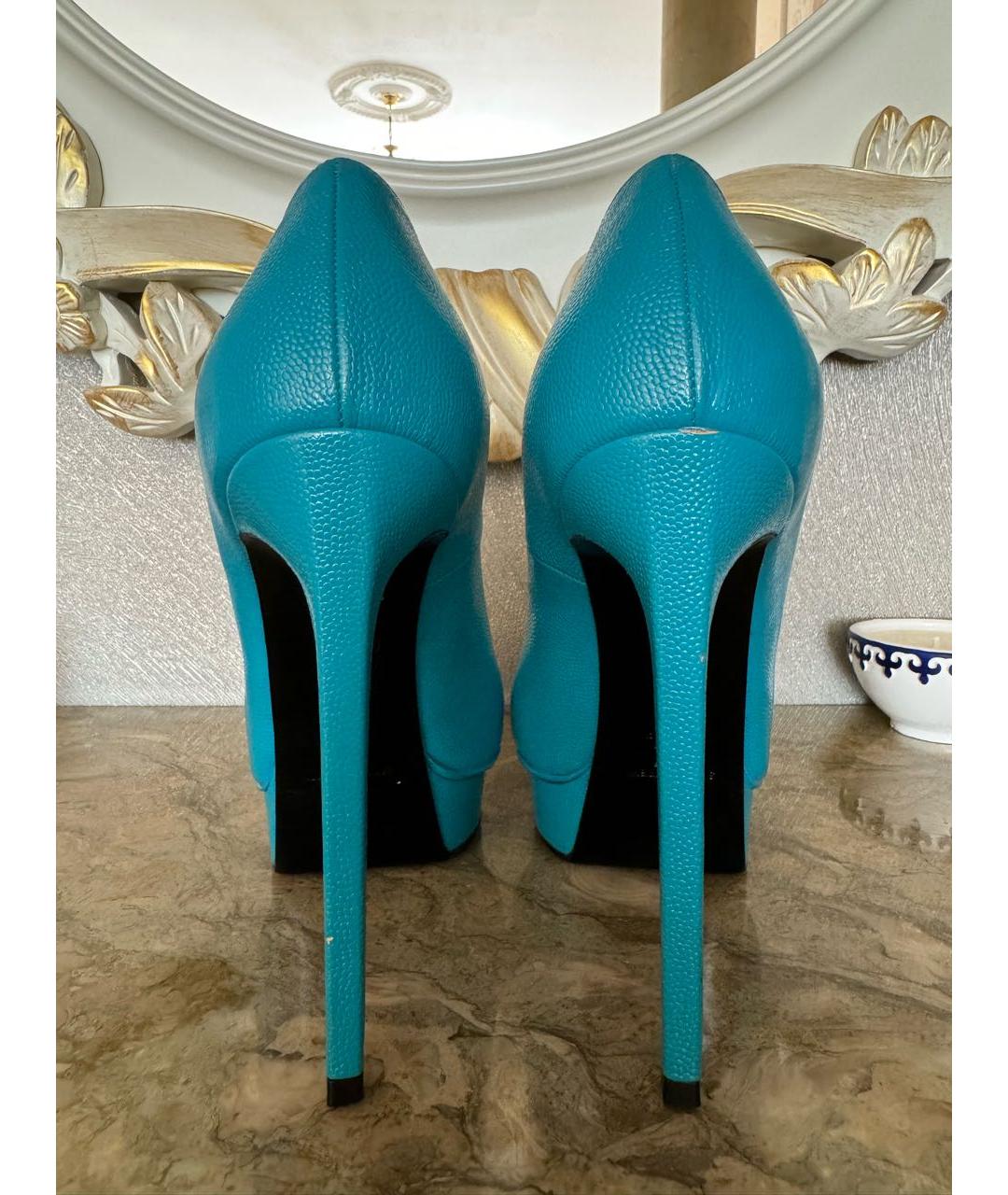 SAINT LAURENT Бирюзовые кожаные туфли, фото 4