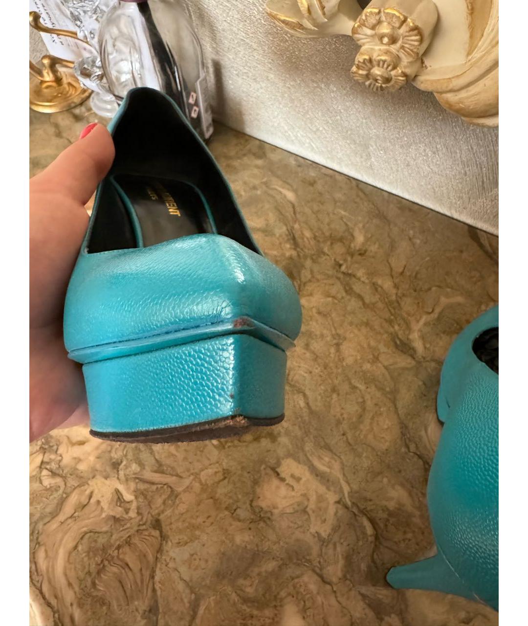 SAINT LAURENT Бирюзовые кожаные туфли, фото 6