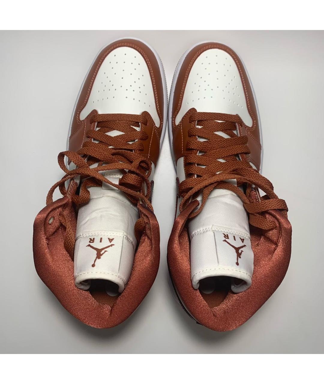 JORDAN Коричневые кожаные высокие кроссовки / кеды, фото 3