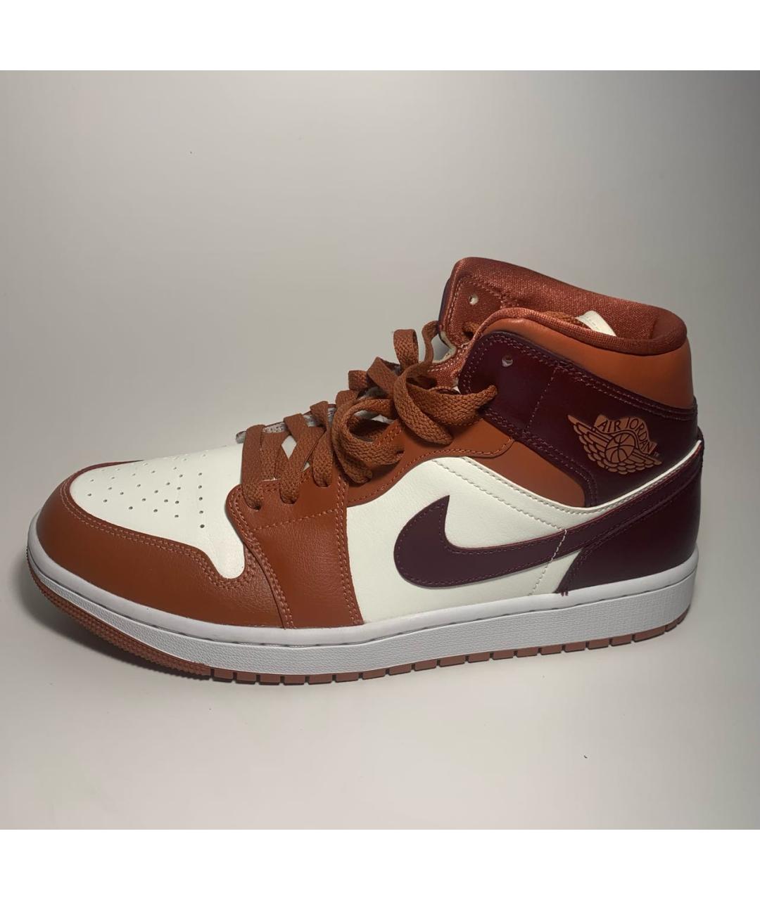JORDAN Коричневые кожаные высокие кроссовки / кеды, фото 5