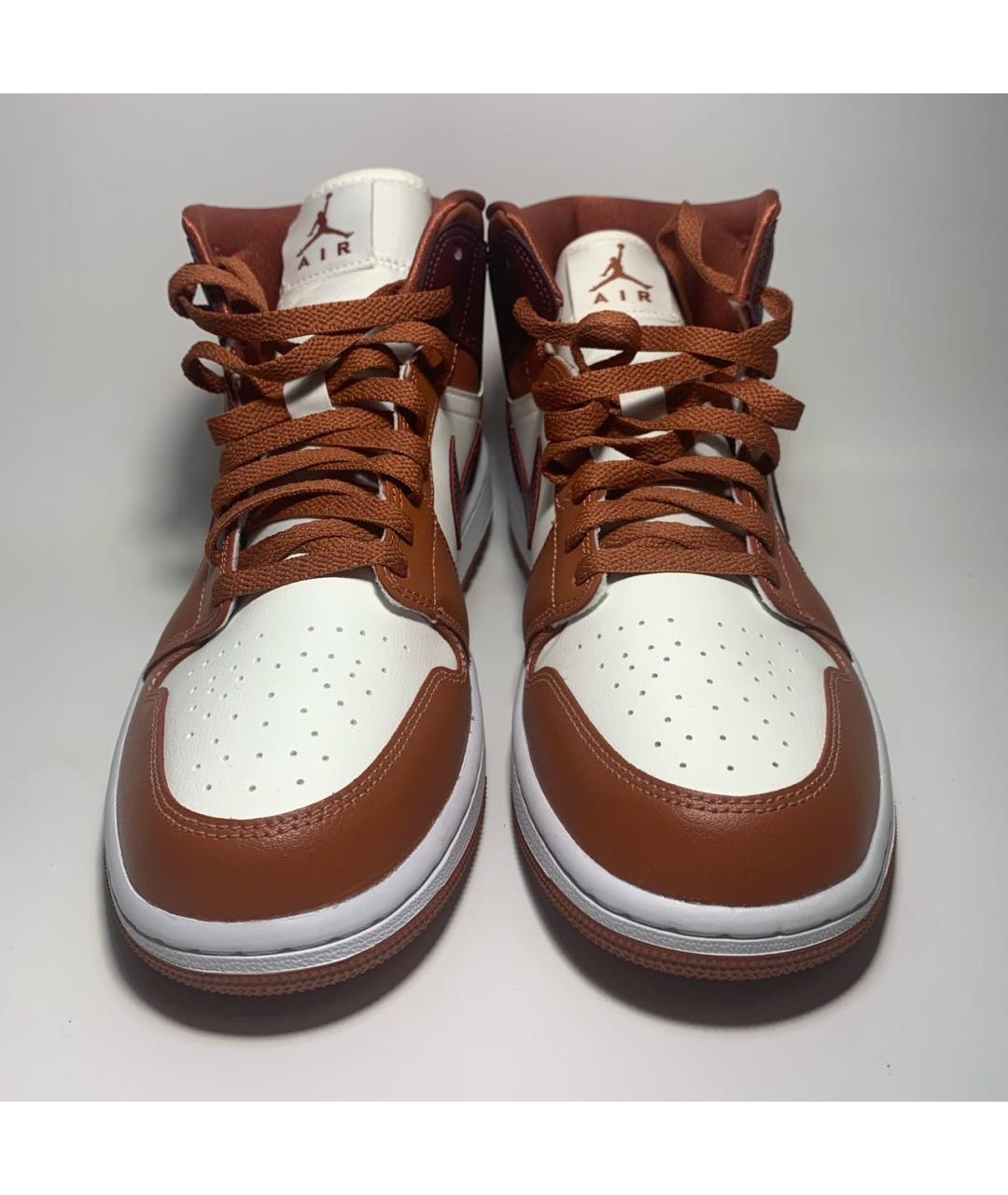 JORDAN Коричневые кожаные высокие кроссовки / кеды, фото 2