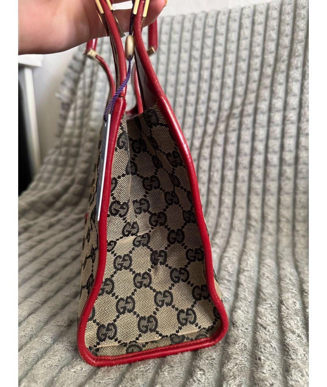 GUCCI Бежевая тканевая сумка с короткими ручками, фото 4