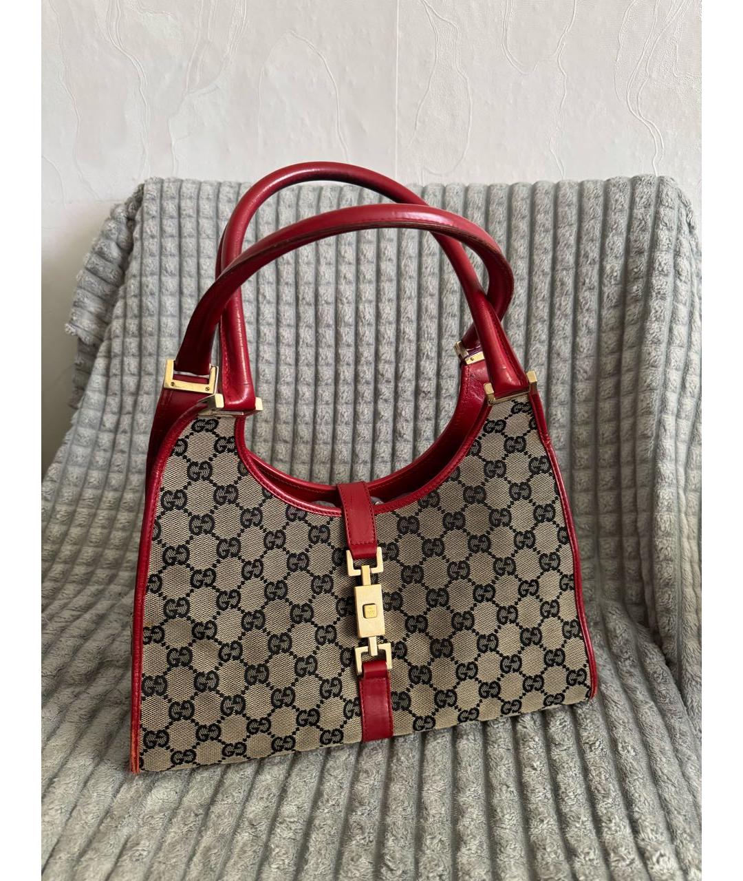 GUCCI Бежевая тканевая сумка с короткими ручками, фото 7