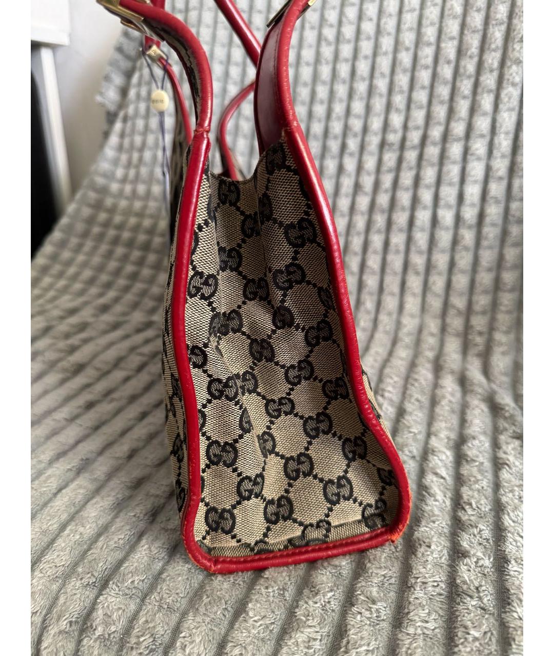 GUCCI Бежевая тканевая сумка с короткими ручками, фото 2