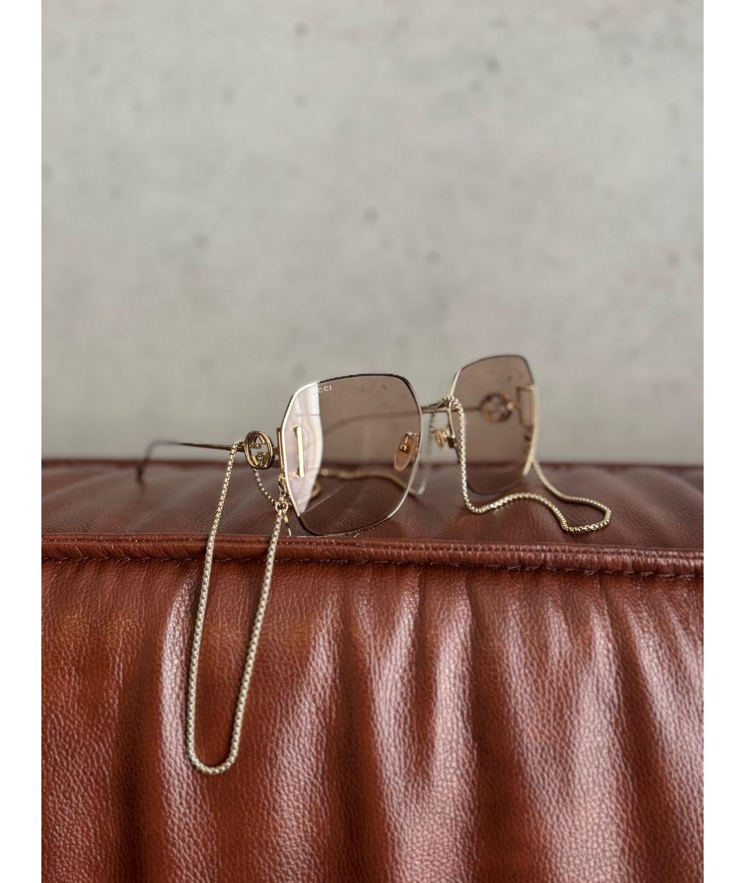 GUCCI Золотые металлические солнцезащитные очки, фото 2