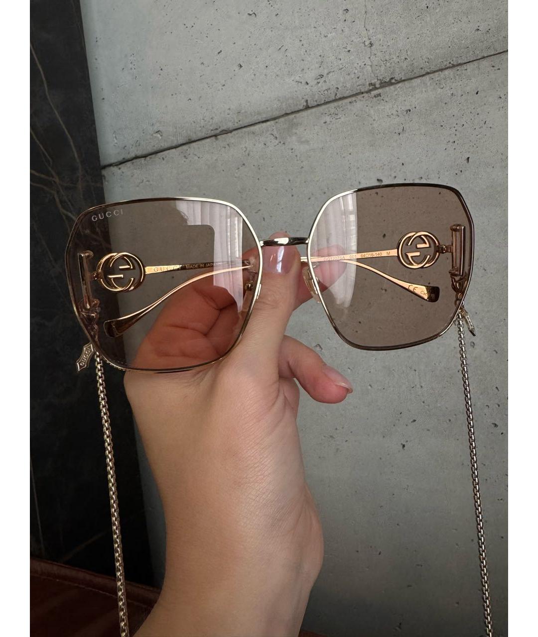 GUCCI Золотые металлические солнцезащитные очки, фото 3