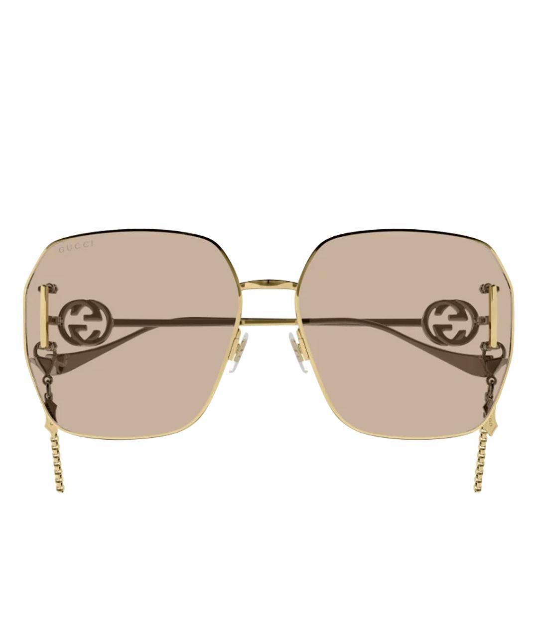 GUCCI Золотые металлические солнцезащитные очки, фото 1