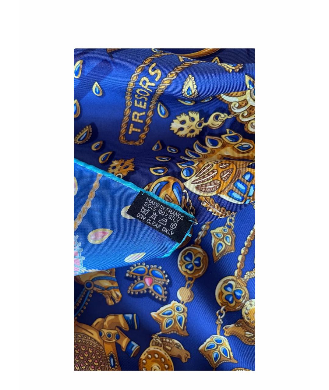 HERMES Синий шелковый платок, фото 2