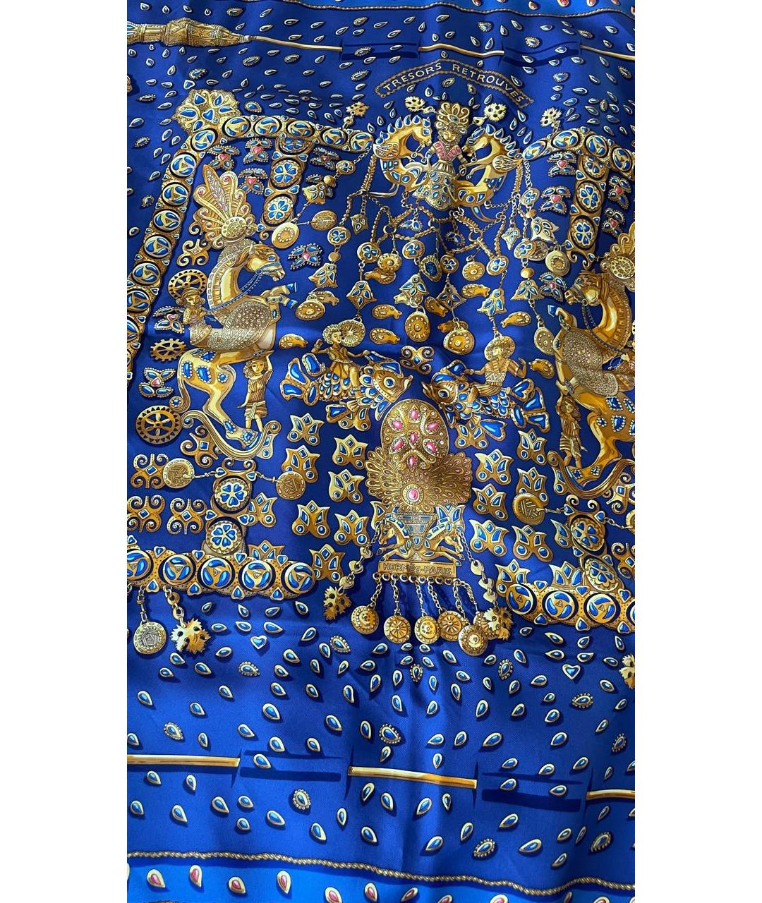 HERMES Синий шелковый платок, фото 4