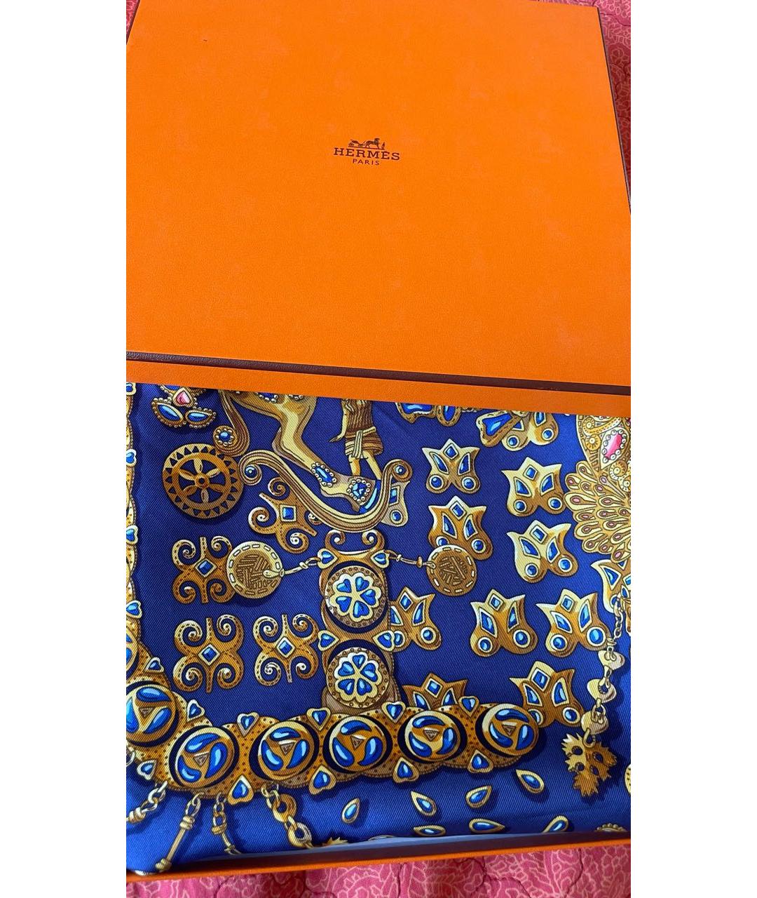 HERMES Синий шелковый платок, фото 6