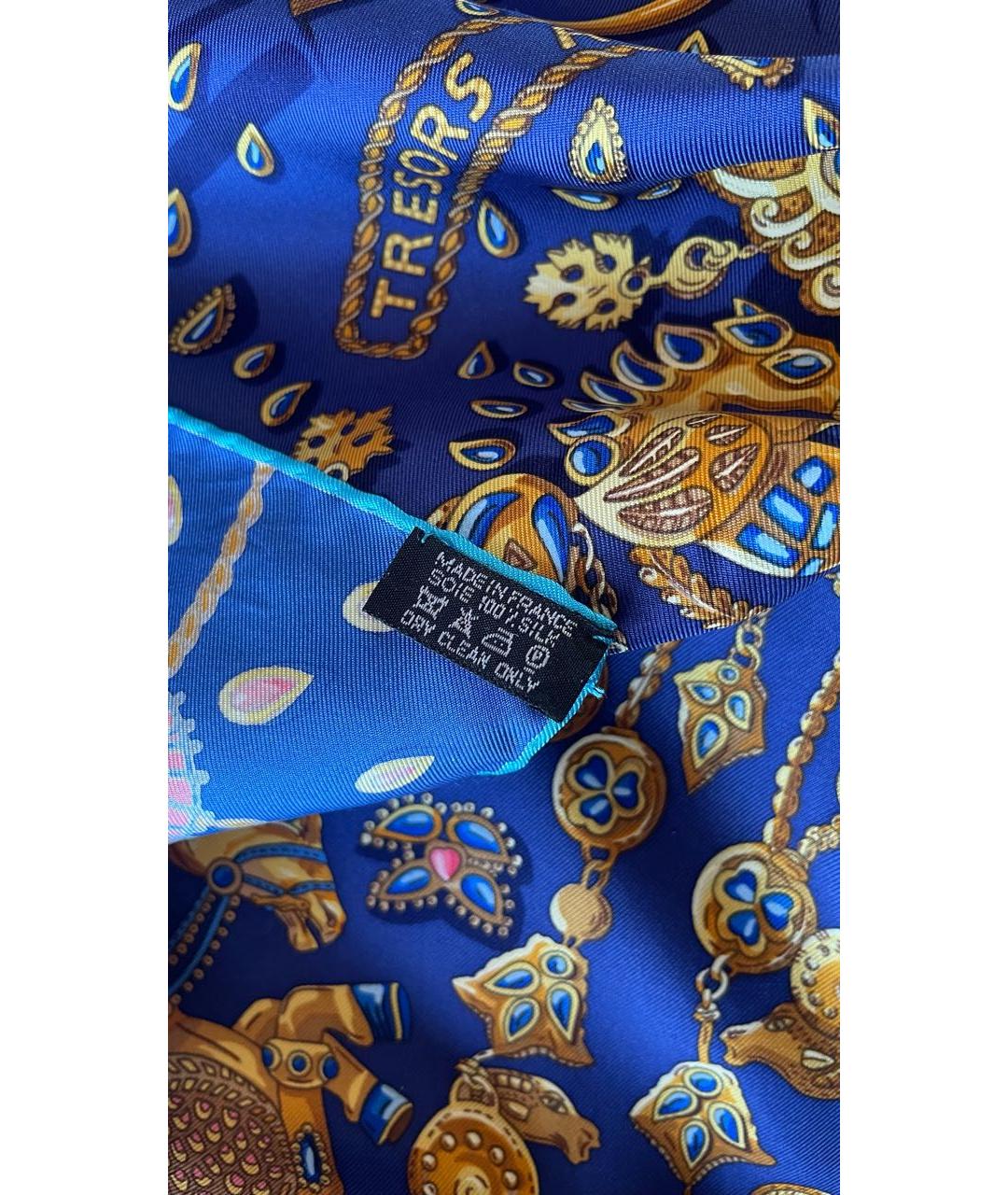 HERMES Синий шелковый платок, фото 5