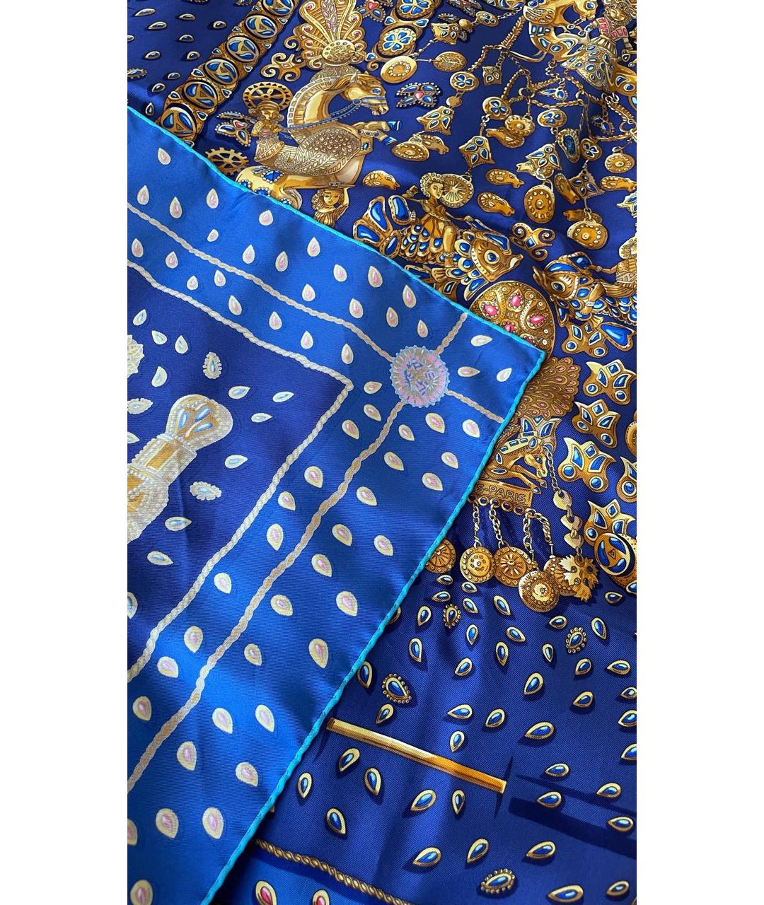 HERMES Синий шелковый платок, фото 3