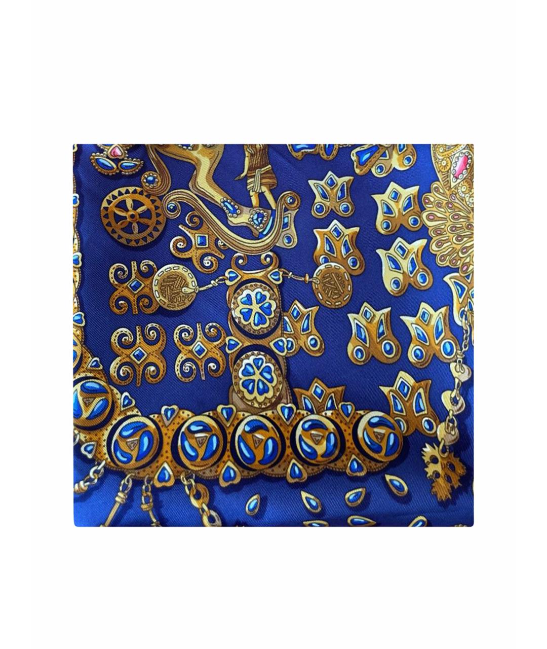 HERMES Синий шелковый платок, фото 1