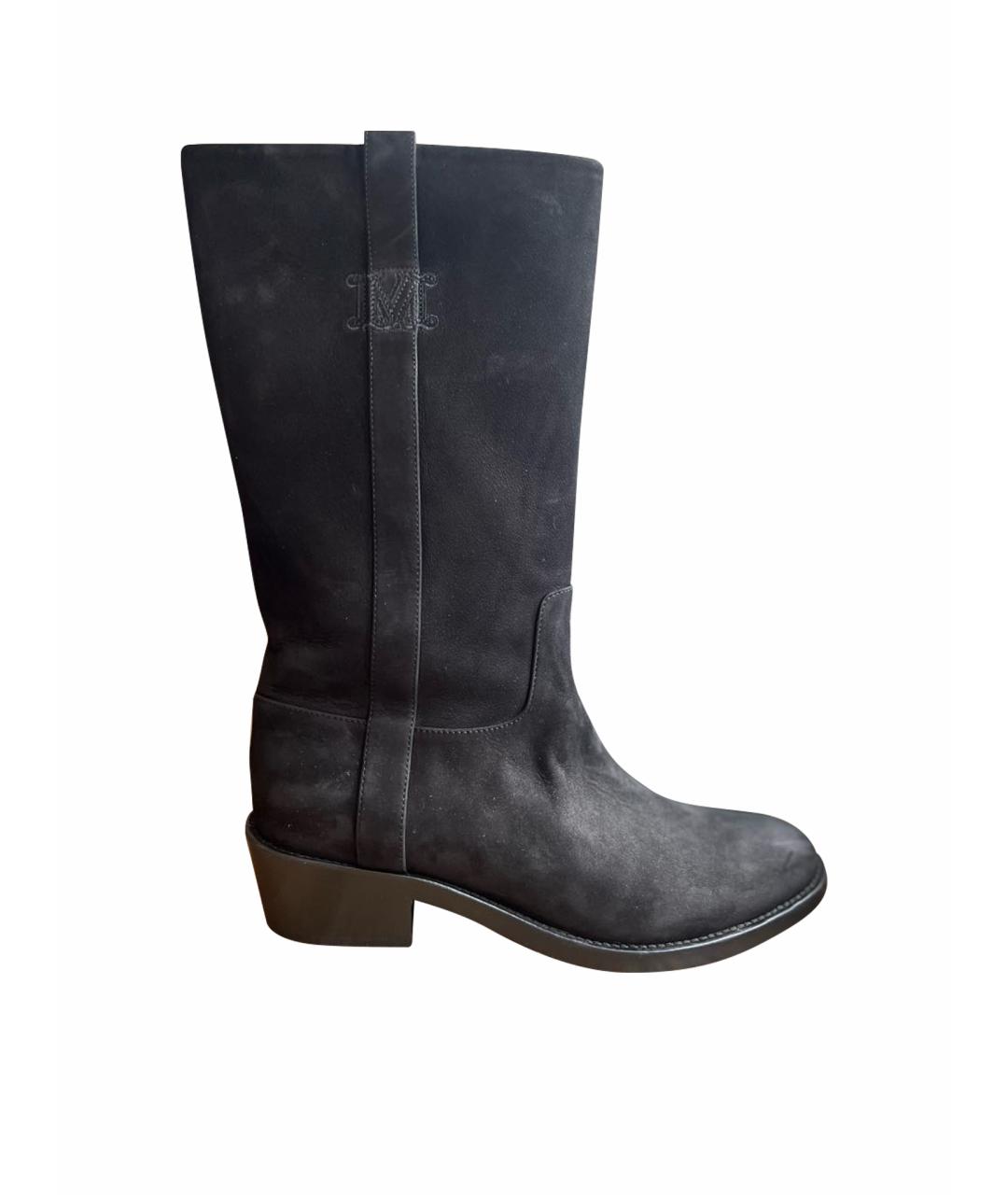 MAX MARA Черные нубуковые полусапоги, фото 1