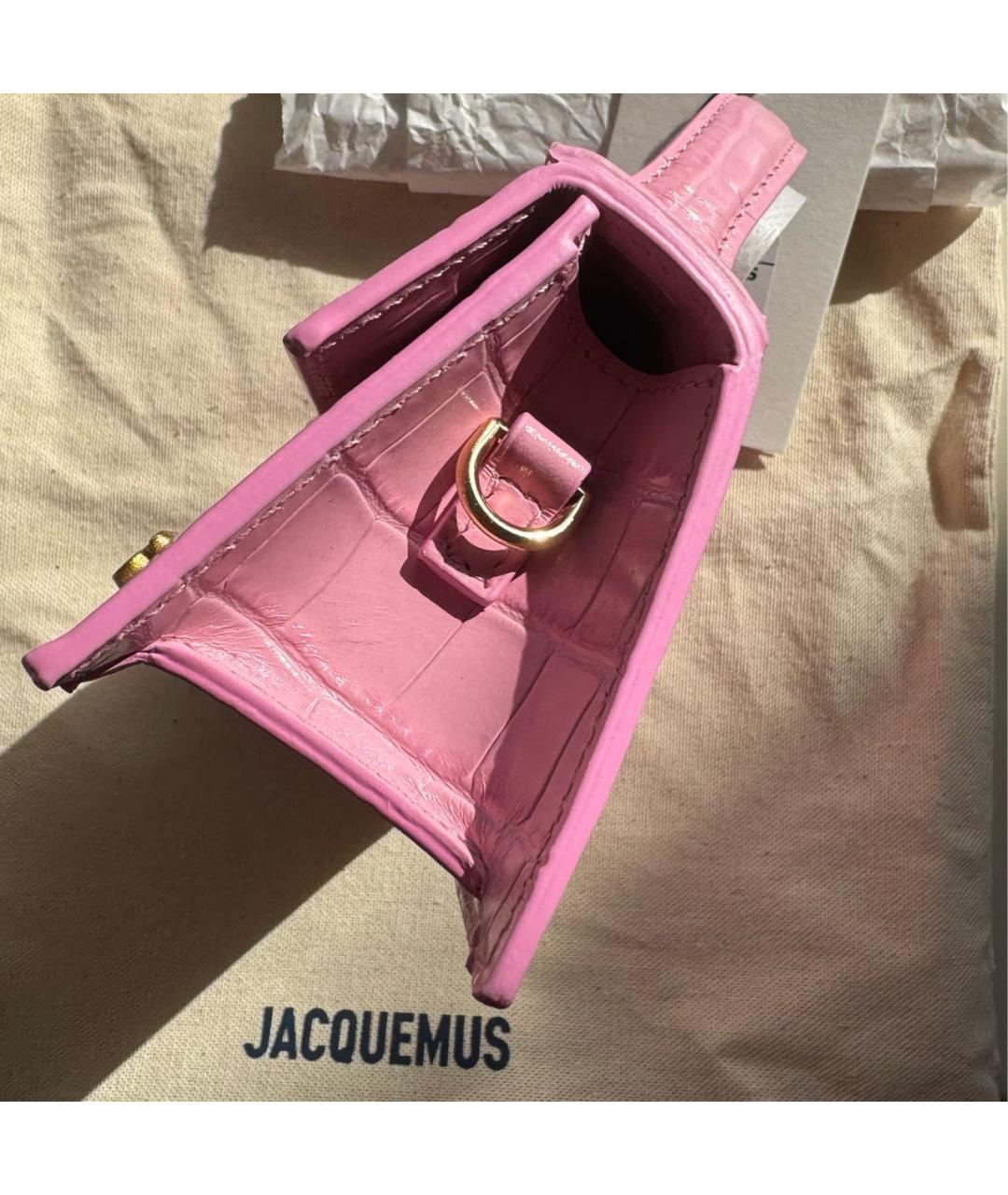 JACQUEMUS Коралловая сумка с короткими ручками из экзотической кожи, фото 3