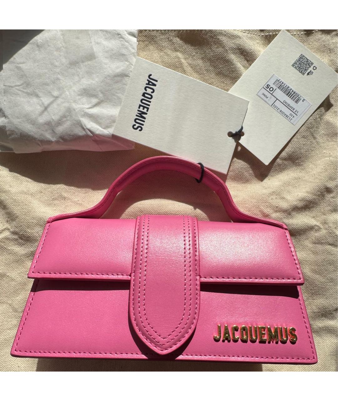 JACQUEMUS Розовая кожаная сумка с короткими ручками, фото 8
