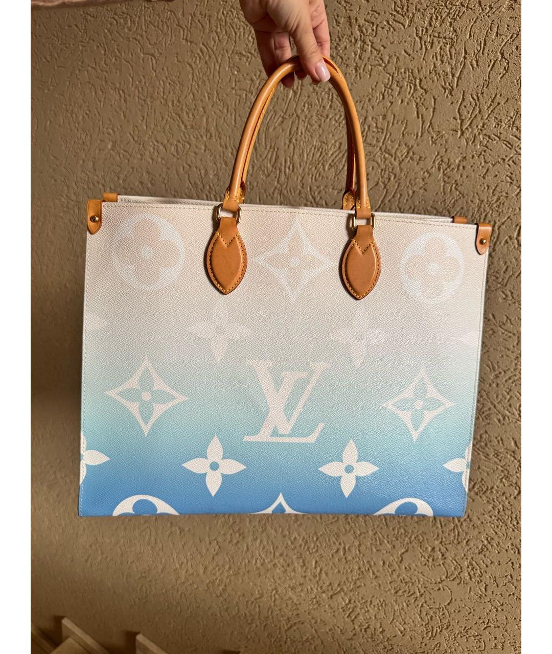 LOUIS VUITTON Голубая кожаная сумка тоут, фото 2