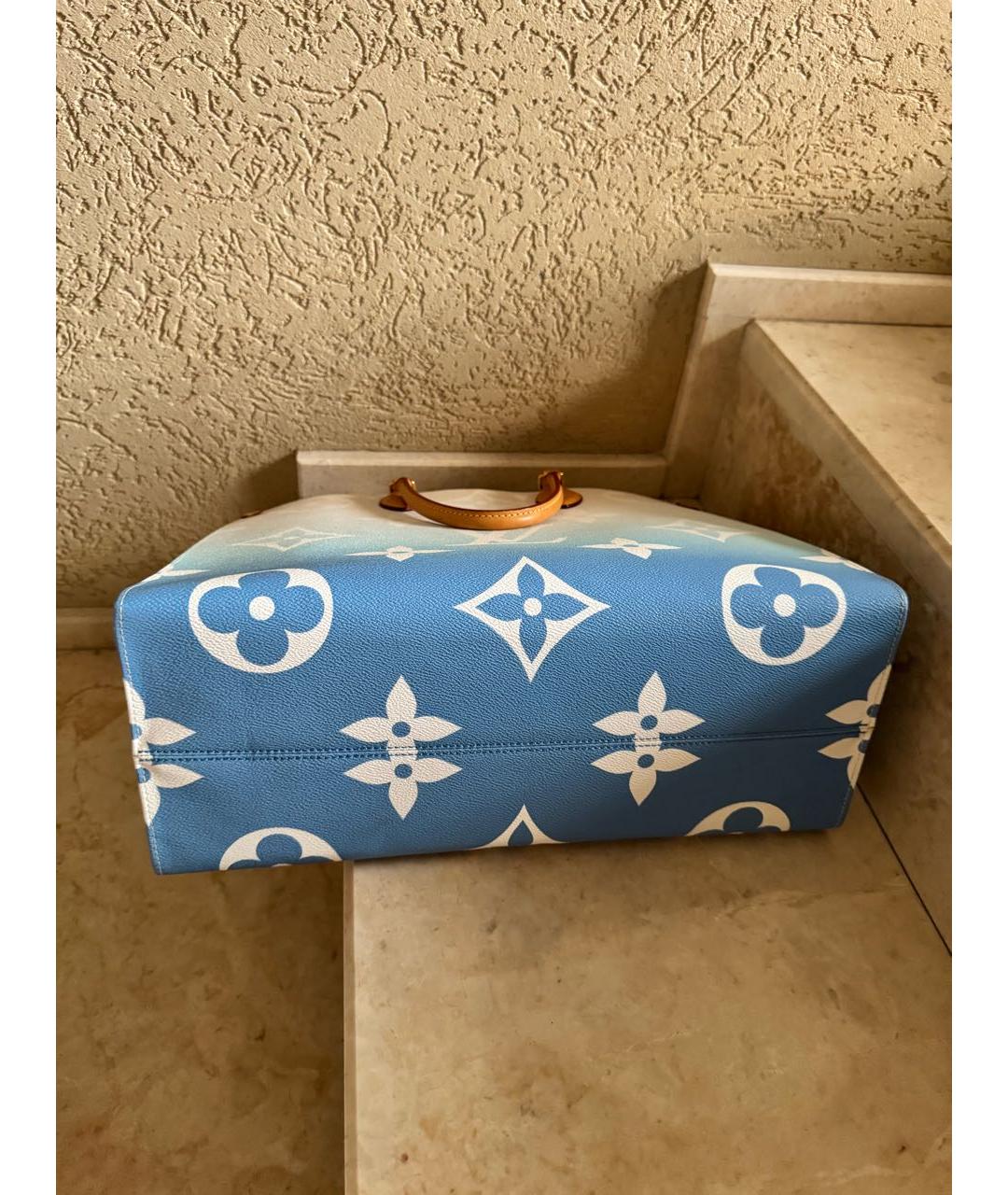 LOUIS VUITTON Голубая кожаная сумка тоут, фото 5