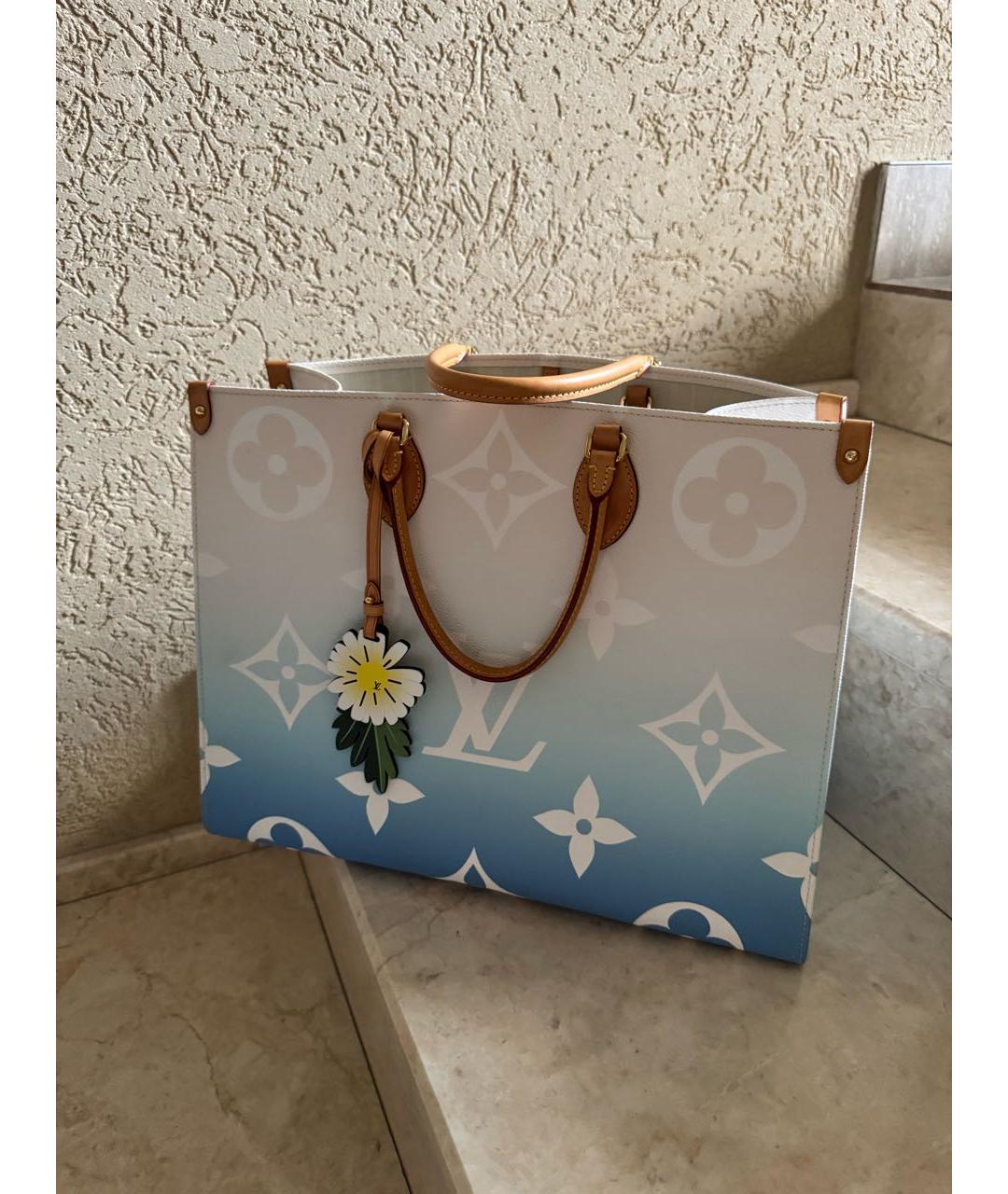 LOUIS VUITTON Голубая кожаная сумка тоут, фото 4
