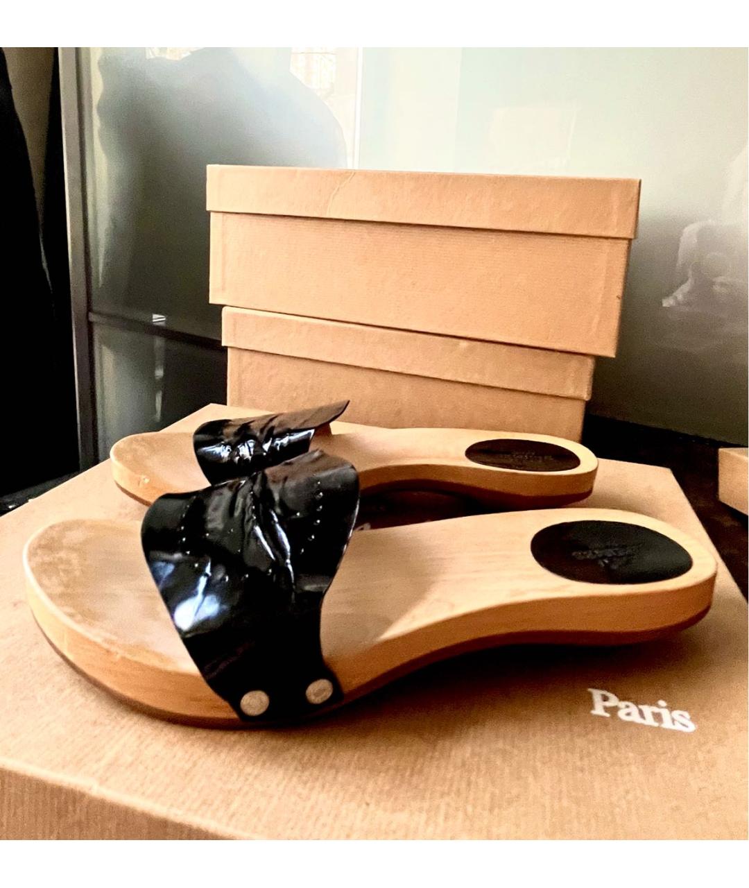 HERMES Черные шлепанцы из лакированной кожи, фото 8