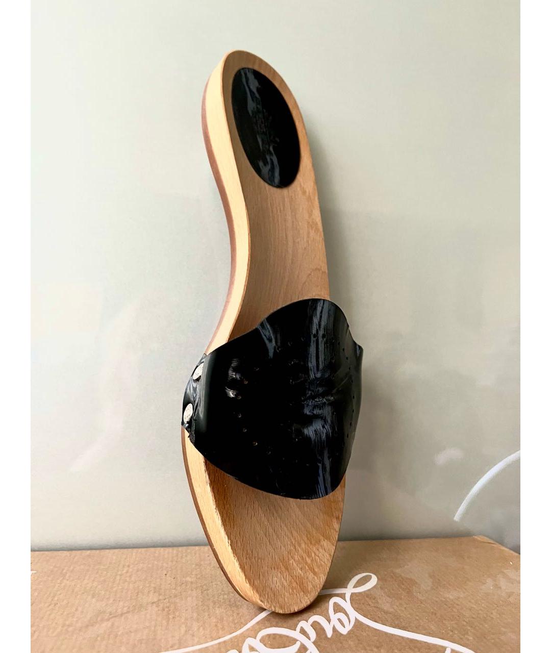 HERMES Черные шлепанцы из лакированной кожи, фото 6