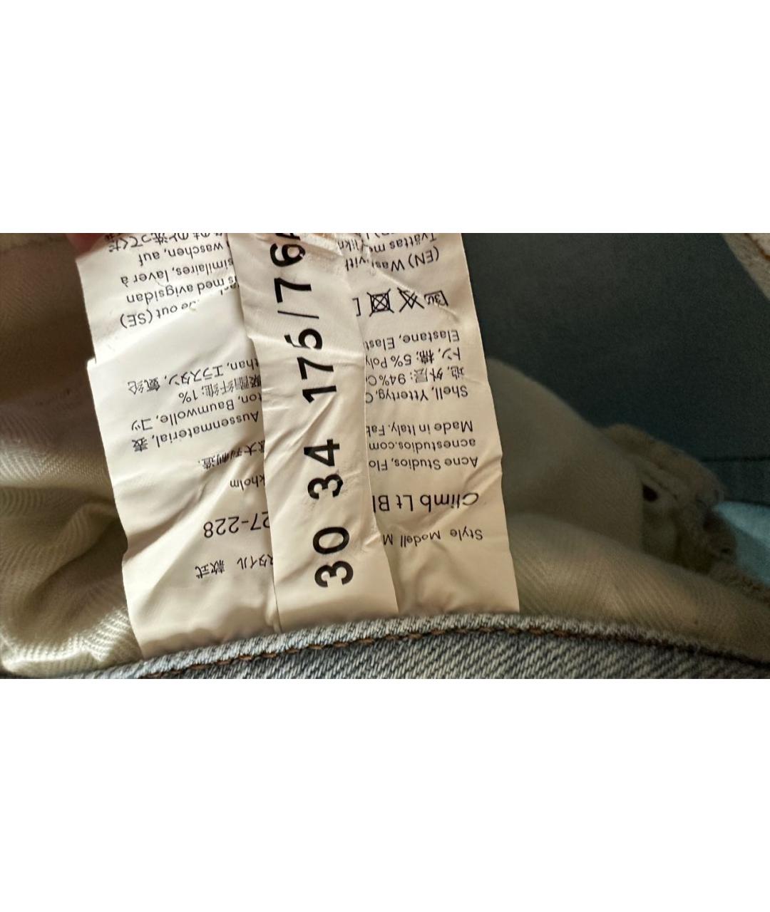 ACNE STUDIOS Голубые хлопко-эластановые джинсы слим, фото 4