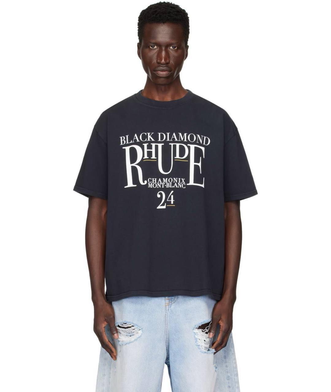 RHUDE Черная хлопковая футболка, фото 2