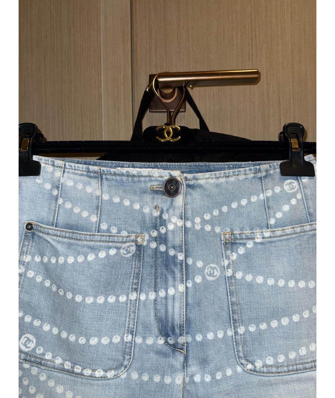 CHANEL Голубые хлопко-эластановые прямые джинсы, фото 2