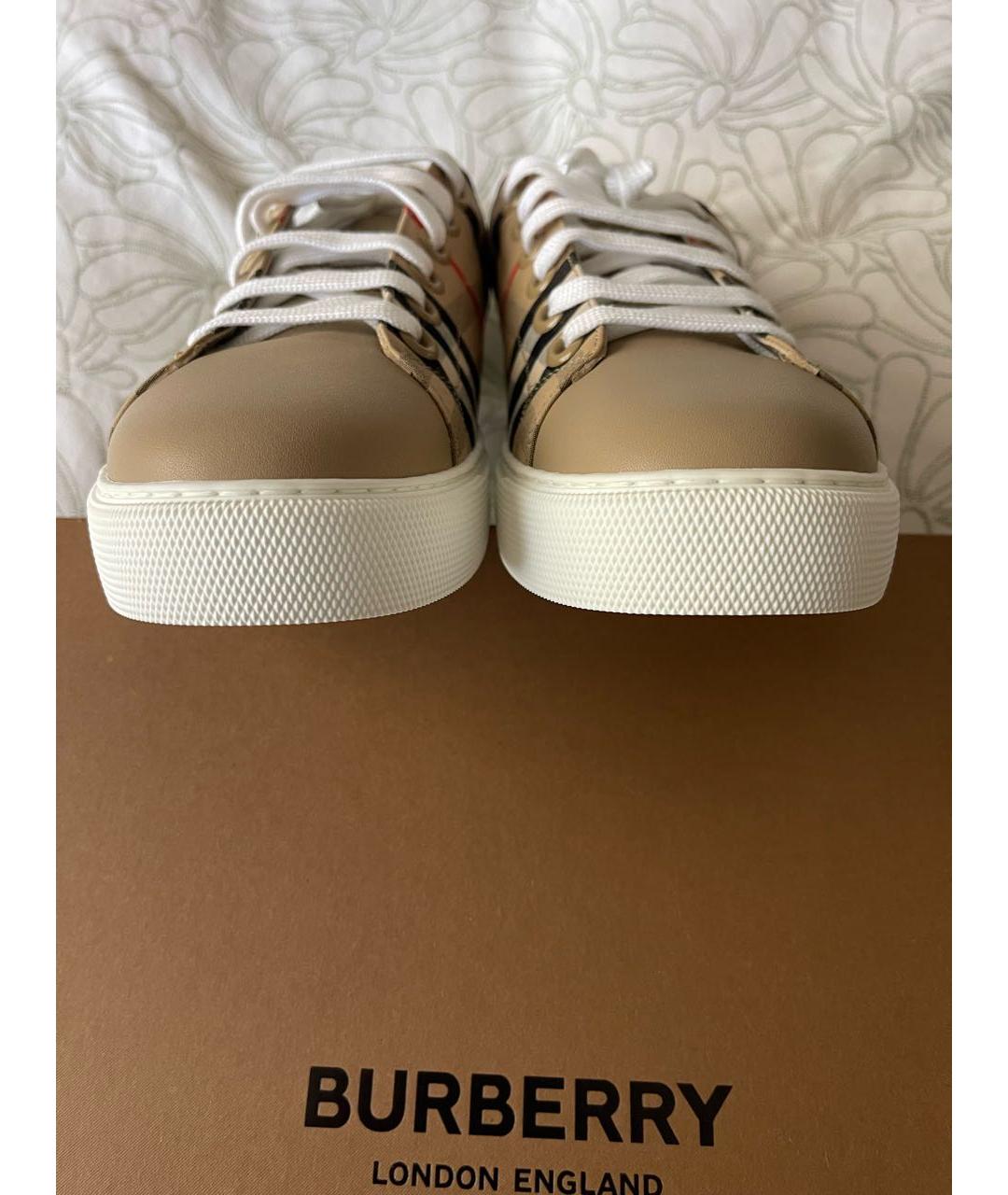 BURBERRY Бежевые кожаные кеды, фото 4