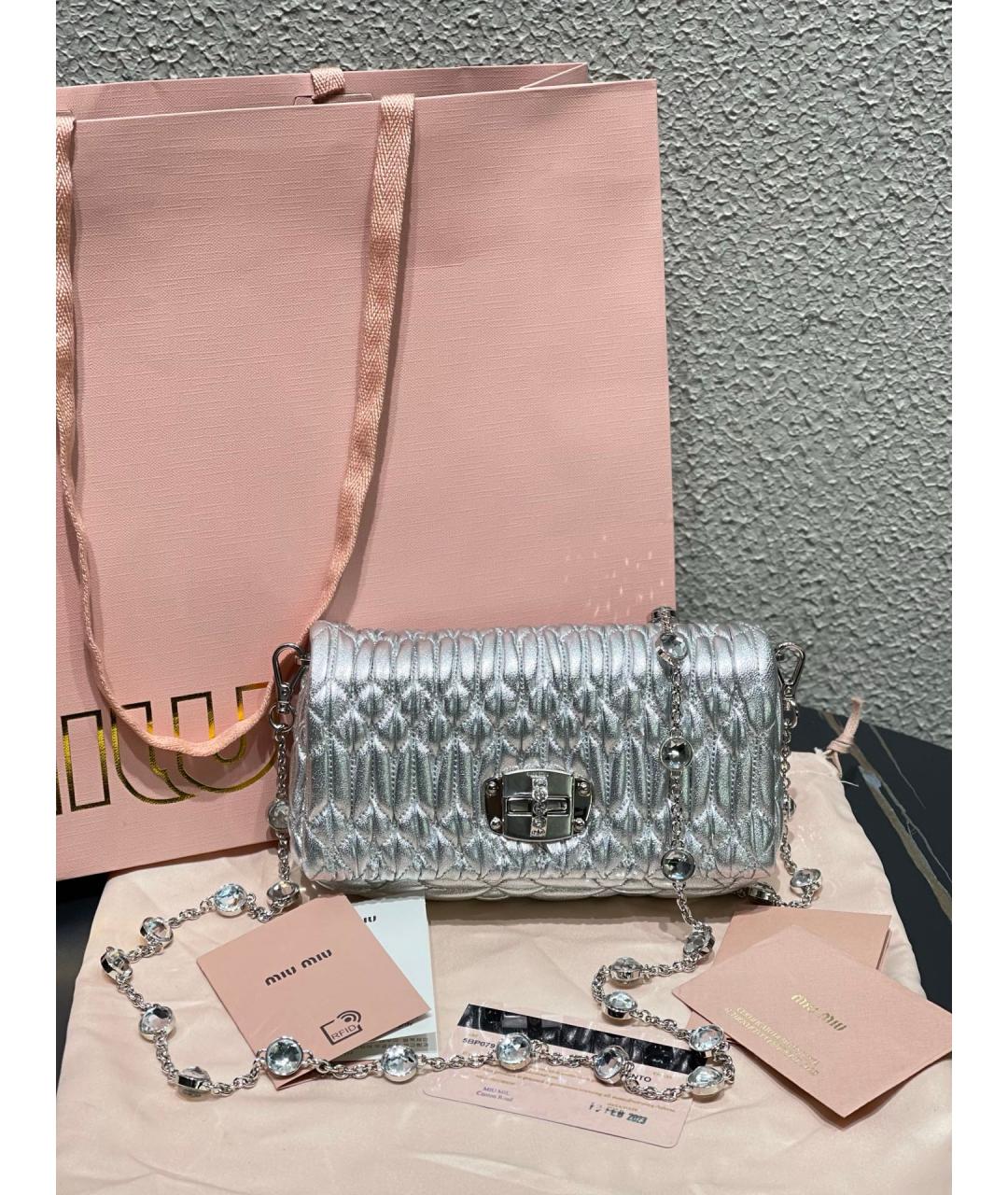 MIU MIU Серебряная кожаная сумка через плечо, фото 10
