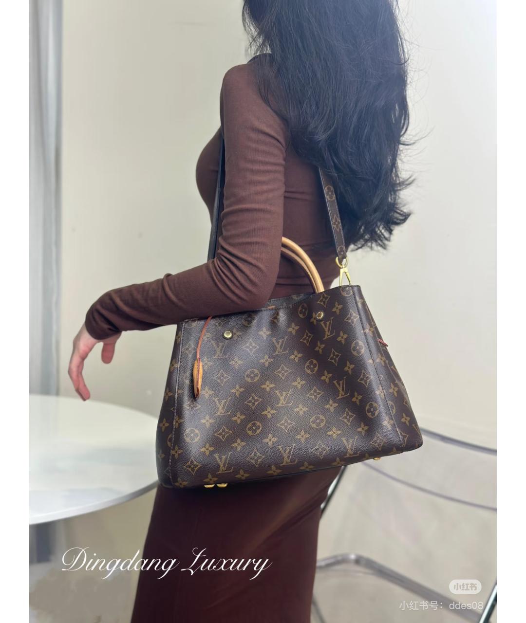 LOUIS VUITTON Коричневая кожаная сумка с короткими ручками, фото 6