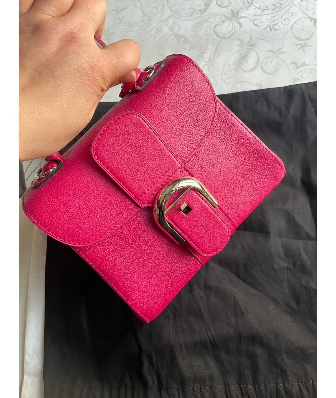 DELVAUX Фуксия кожаная сумка с короткими ручками, фото 3