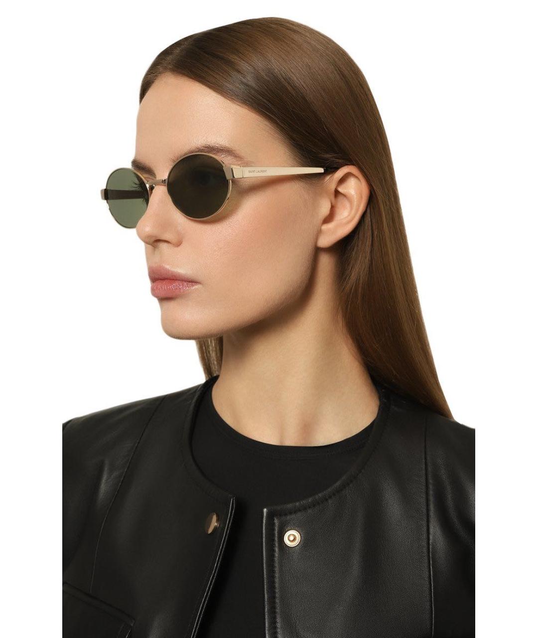 SAINT LAURENT Золотые металлические солнцезащитные очки, фото 6