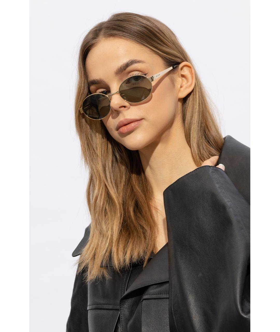 SAINT LAURENT Золотые металлические солнцезащитные очки, фото 5