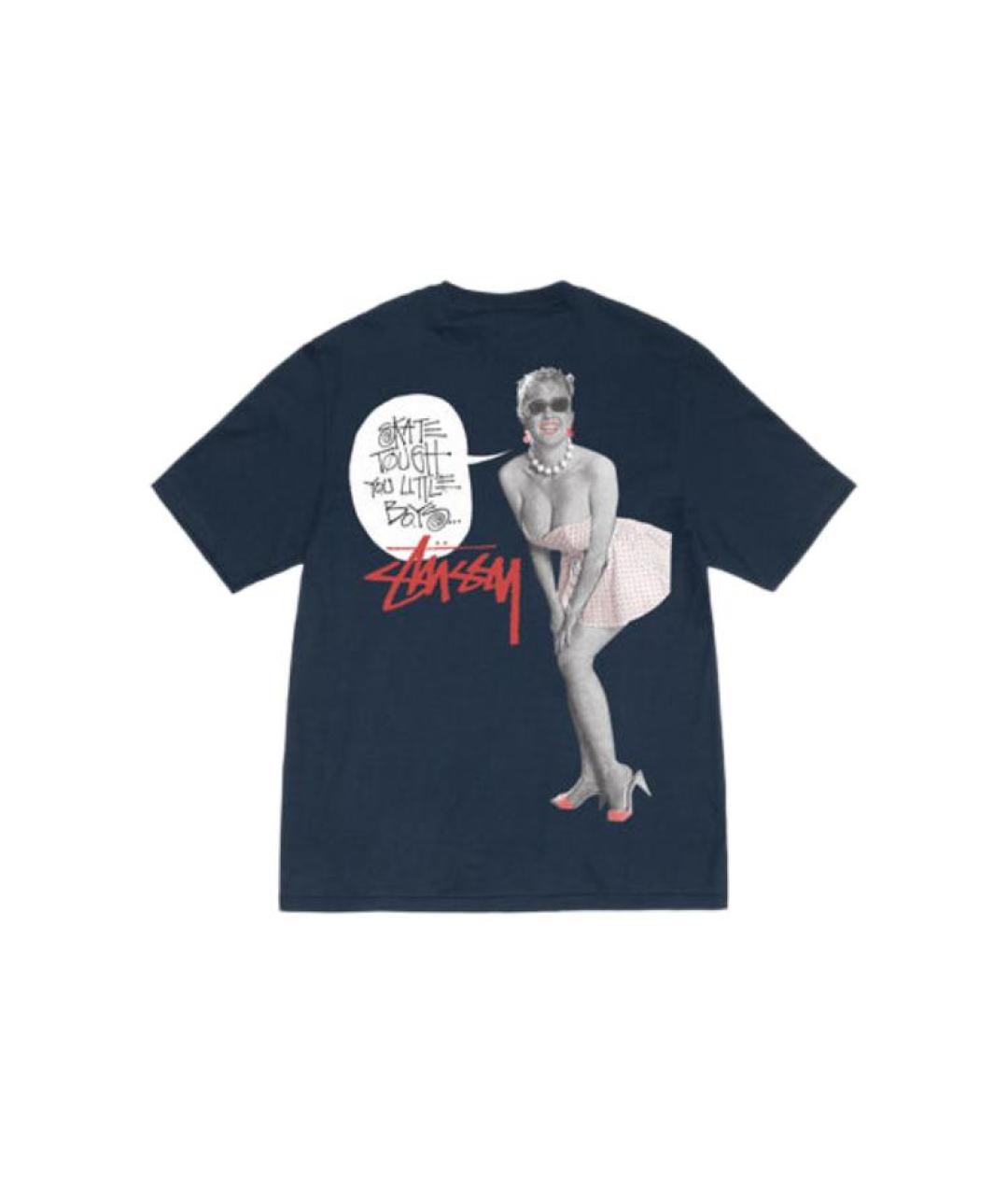 STUSSY Темно-синяя хлопковая футболка, фото 2