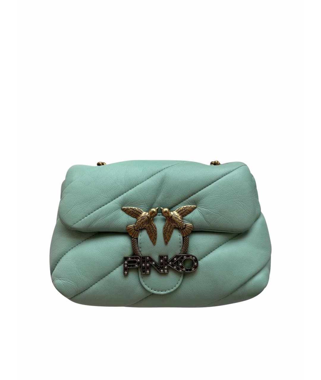 PINKO Бирюзовая кожаная сумка через плечо, фото 1