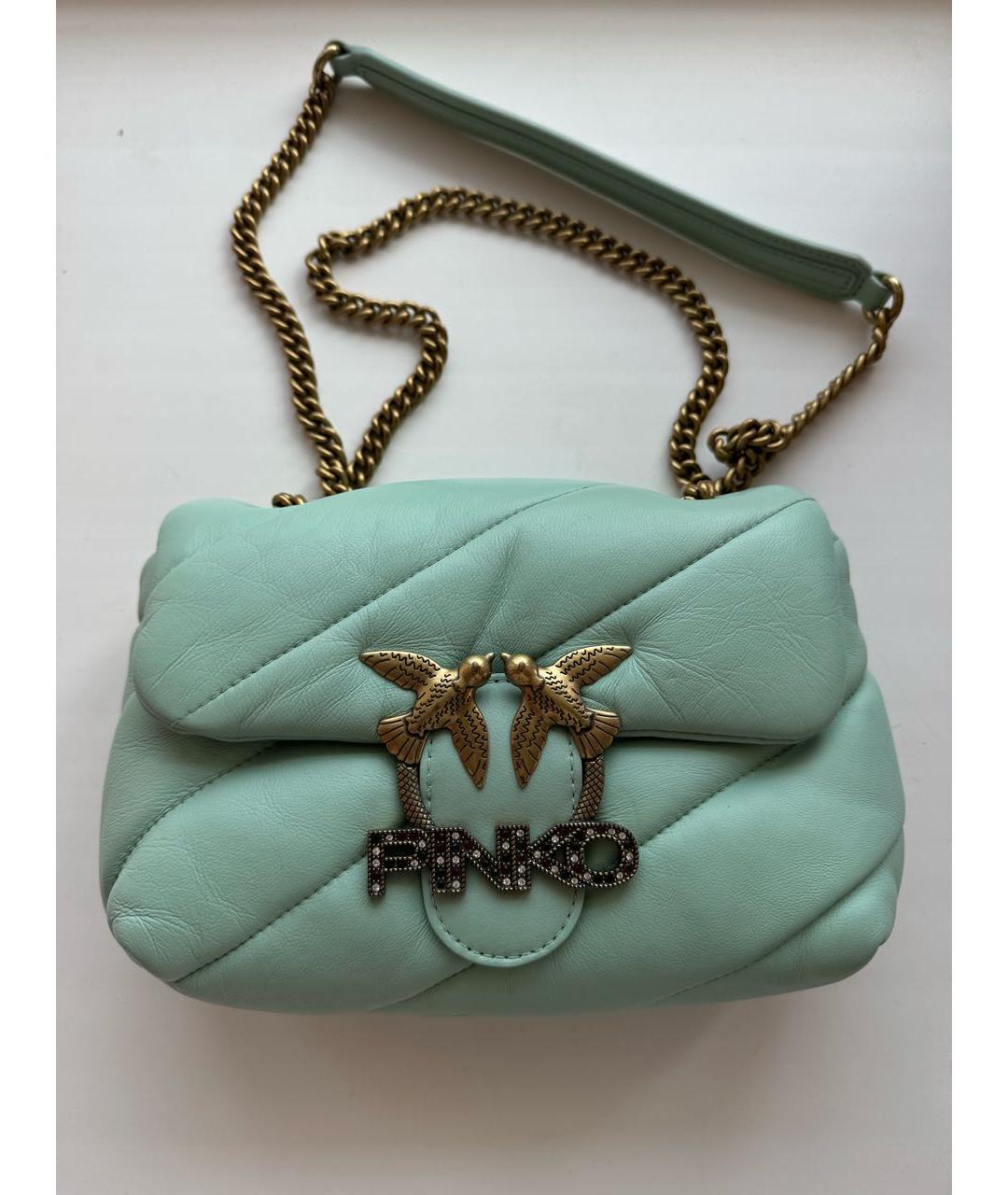 PINKO Бирюзовая кожаная сумка через плечо, фото 8