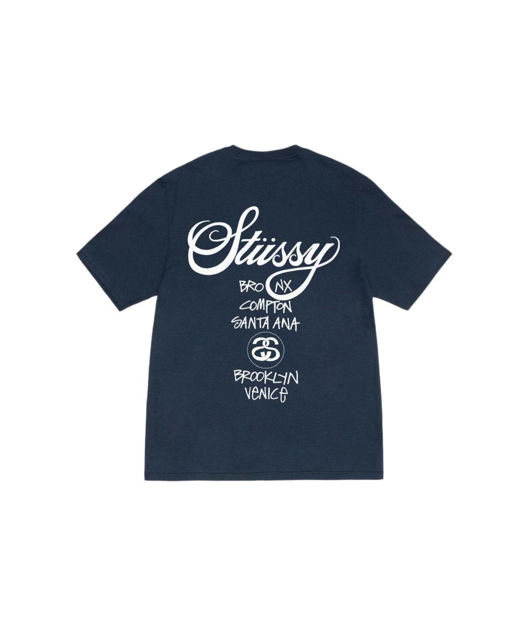 STUSSY Темно-синяя хлопковая футболка, фото 2