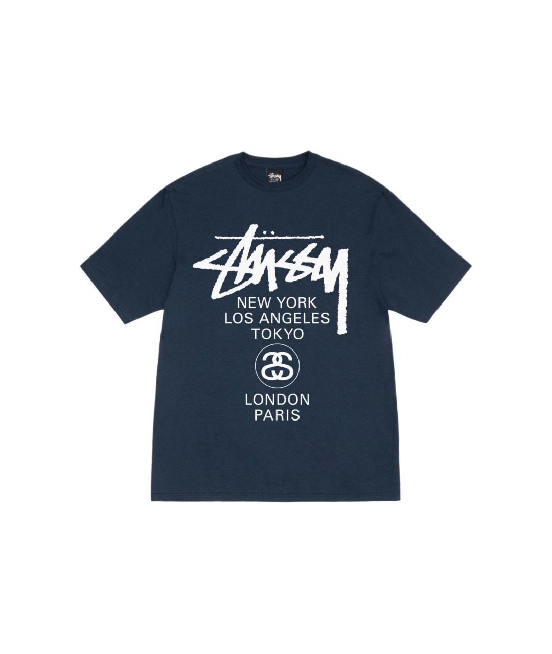 STUSSY Темно-синяя хлопковая футболка, фото 1