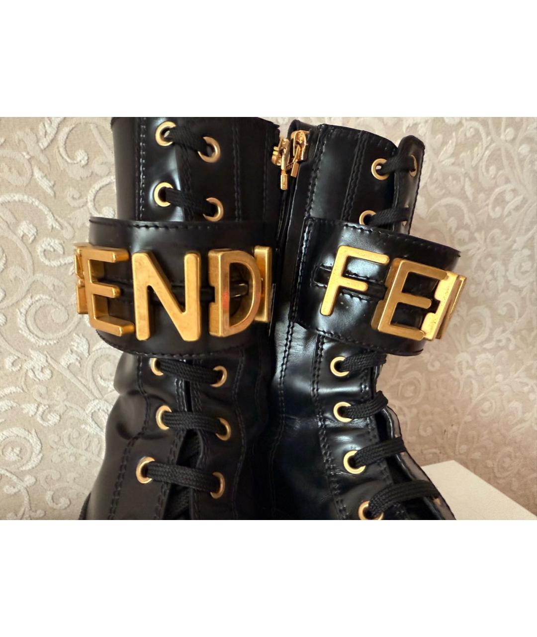 FENDI Черные кожаные ботинки, фото 5