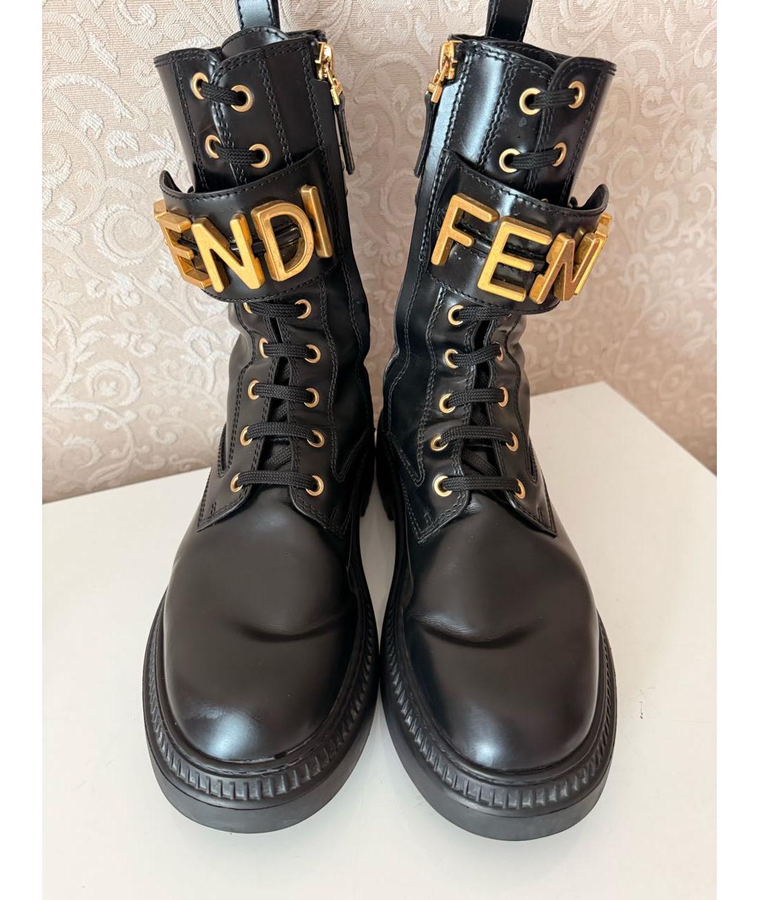 FENDI Черные кожаные ботинки, фото 3